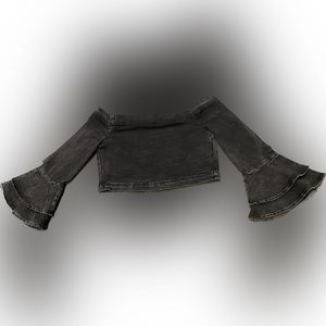 Zara Denim Cropped Top / Color: Black Acid Wash / Size: XS